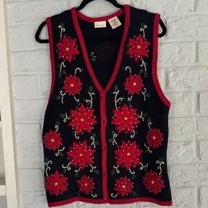 Vintage 90’s Bobby Brooks Poinsettia Sweater Vest Size Large